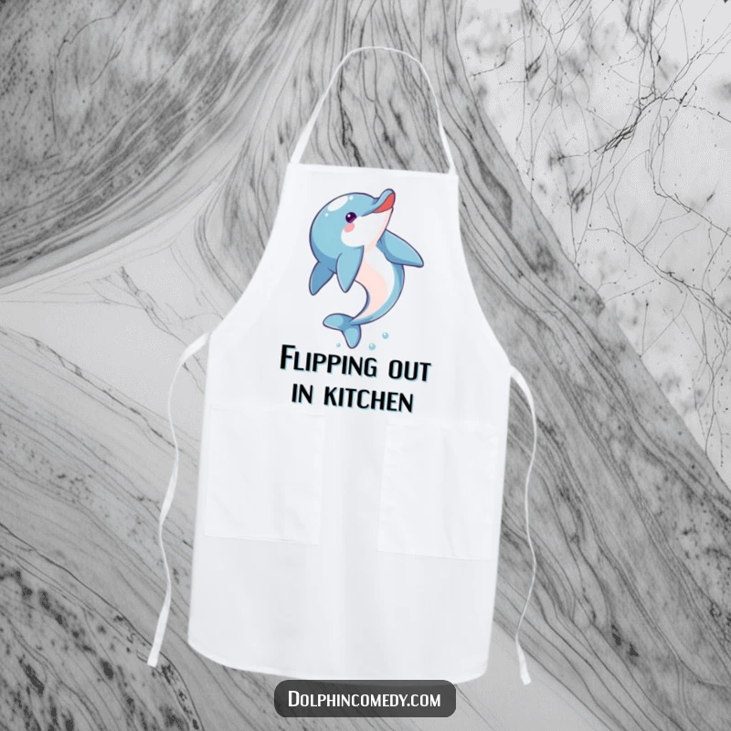 Funny Dolphin Apron: An eager dolphin performing a cheerful somersault, adding humor and personality to your kitchen attire.