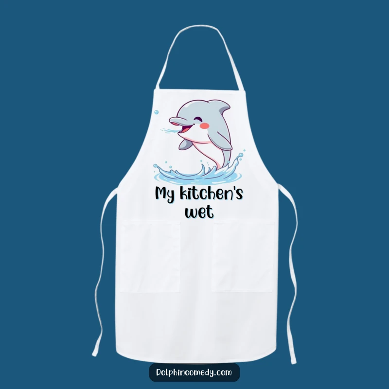 Funny Dolphin Apron: Keep Clean with an Excited Water-Blasting Dolphin
