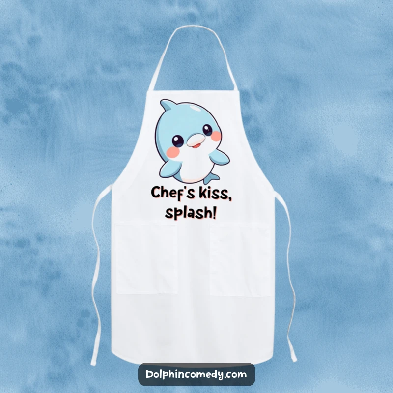 Funny curious dolphin apron, head bobbing cheerfully, waterproof and stylish, great humorous gift for cooks.