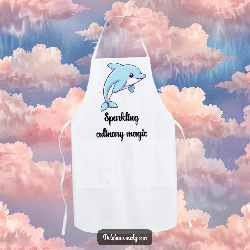 Funny Apron: A dolphin swims with a sparkling trail, bringing whimsical and humorous energy to your kitchen attire.