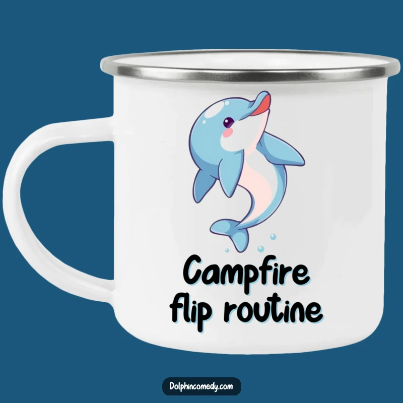 Funny Dolphin Camping Mug: Eager Acrobat for Outdoor Fun