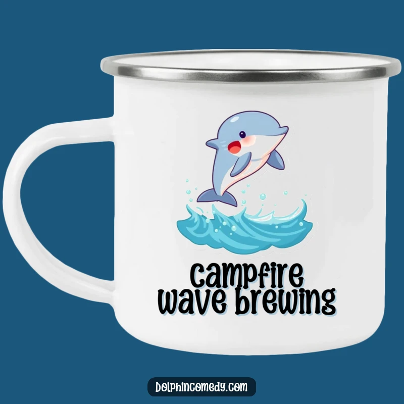 Funny Joyful Dolphin Wave Camping Mug: Playful Marine Mammal Drinkware for Hilarious Adventures!