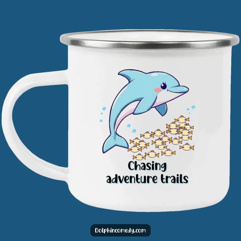 Funny Dolphin Fish Chase Camping Mug: Playful Adventures, Hunter Humor, Great Gift