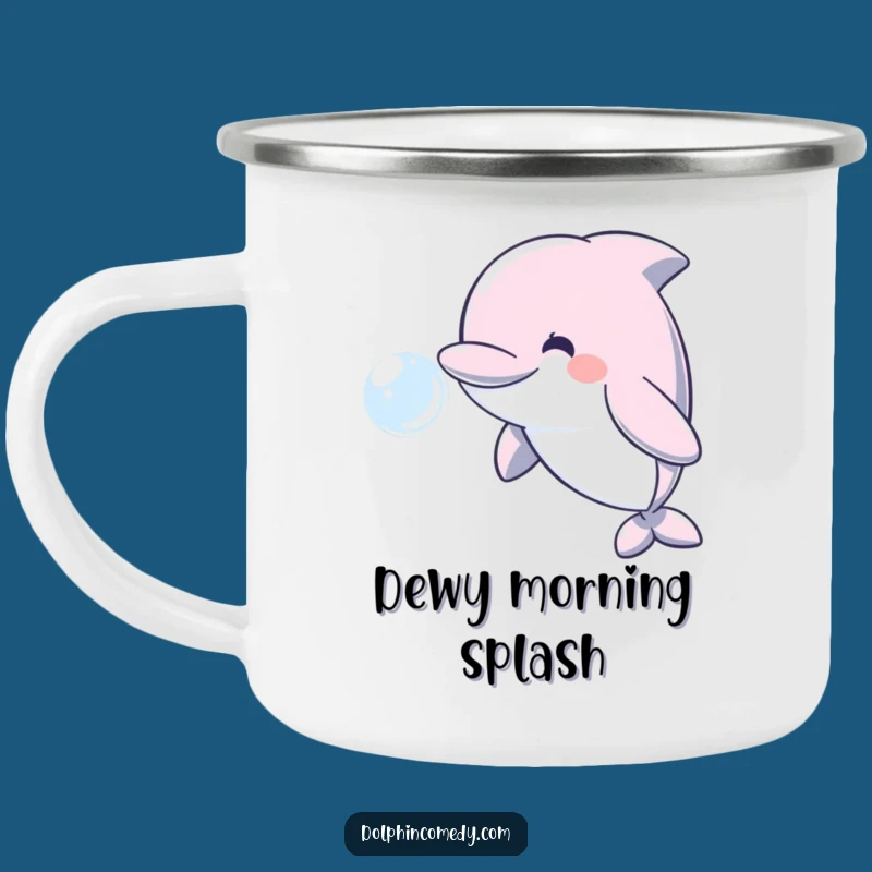 Funny Dolphin Bubble Camping Mug - Durable Enamel Cup with Smiling Dolphin, Outdoor Gift