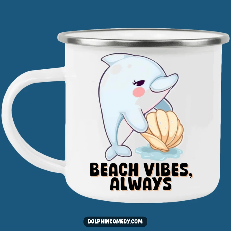 Funny Dolphin Nudging Seashell Camping Mug - Rugged Ocean Humor