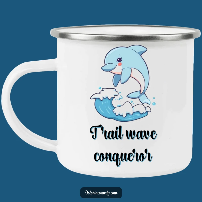 Funny Dolphin Wave Leap Camping Mug: Adventure Fuel with Exhilarating Marine Vibes