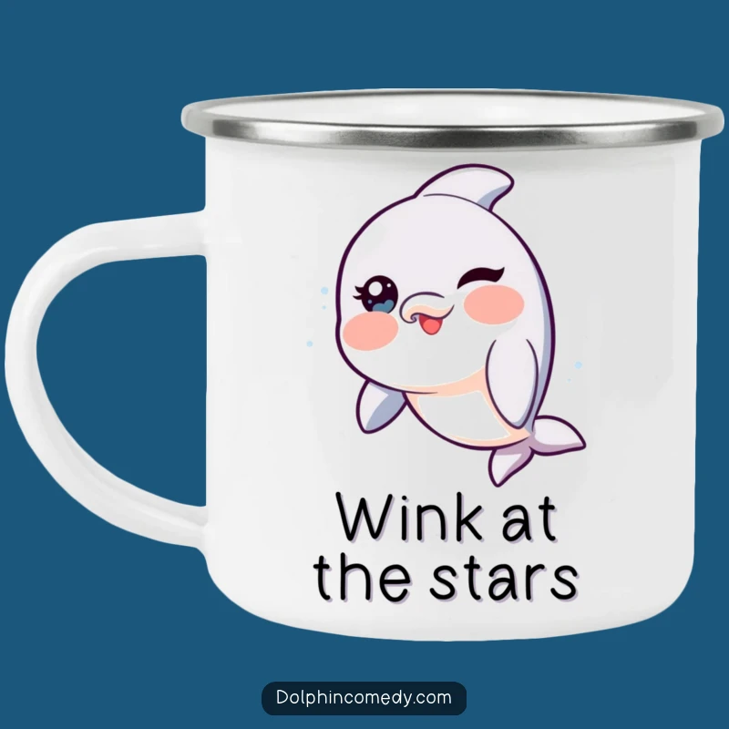 Funny Winking Dolphin Camping Mug - Rosy Cheeks Enamel Mug, Outdoor Gift
