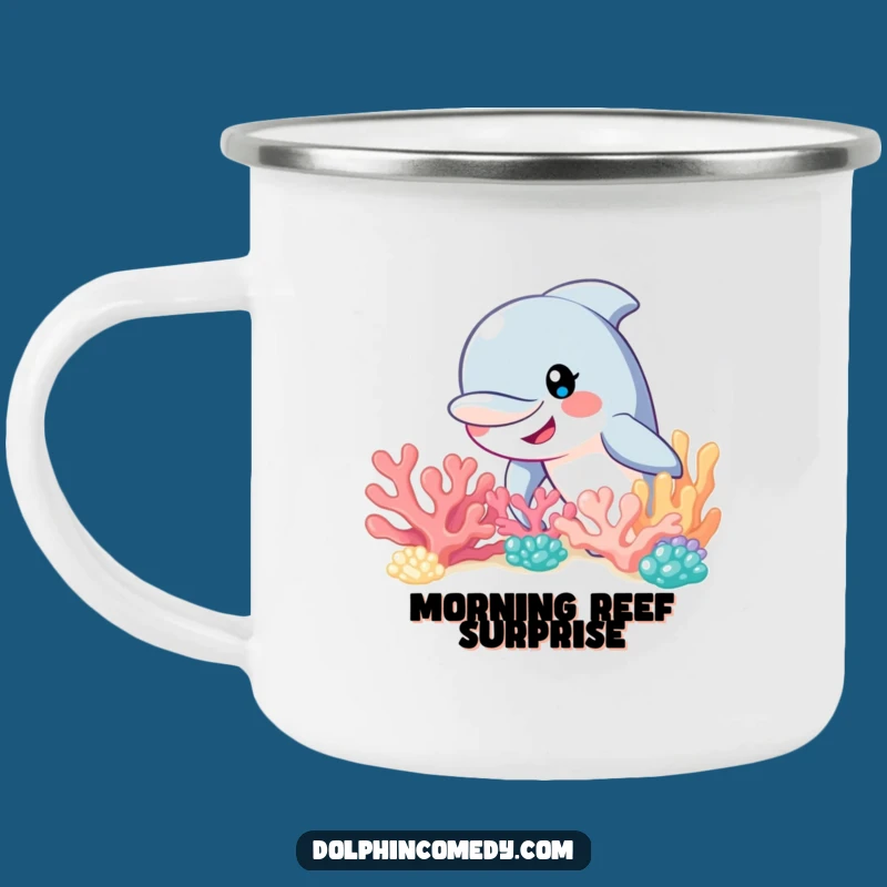 Funny Curious Dolphin Reef Camping Mug: Explore with Ocean Wonder
