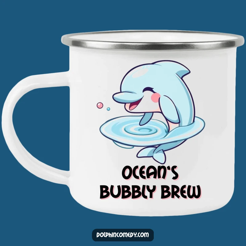 Funny Dolphin Water Ring Camping Mug - Grinning Dolphin Enamel Mug, Outdoor Gift