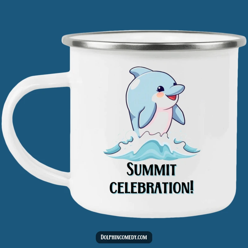 Funny Joyful Dolphin Breach Camping Mug: Adventure Smiles, Perfect Gift for Outdoors