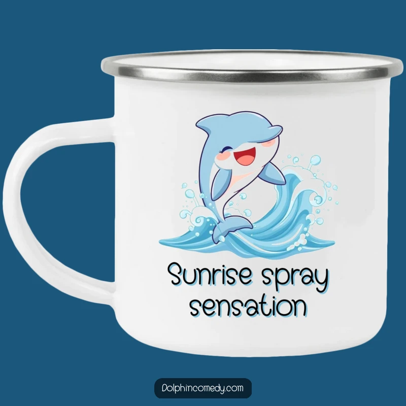 Funny Joyful Dolphin Camping Mug - Durable Humorous Outdoor Gift