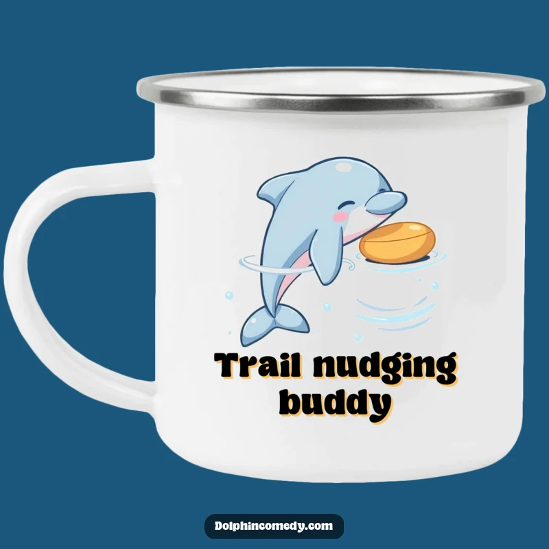 Funny Dolphin Nudge Camping Mug: Adventure Fuel with a Playful Touch