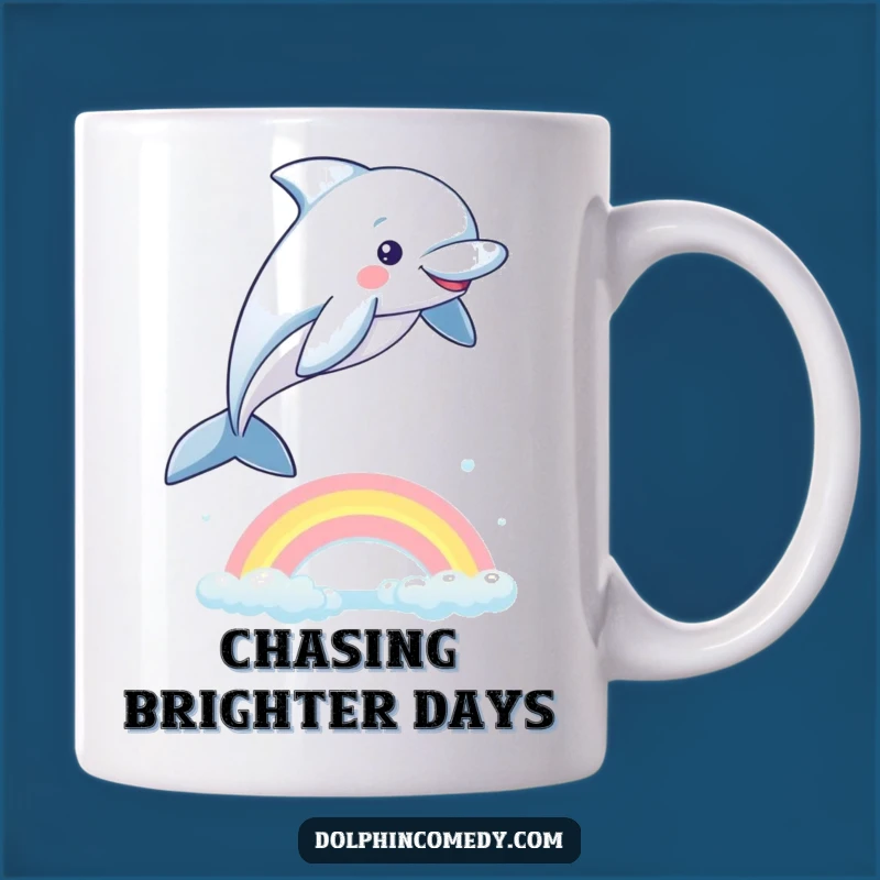 Funny Playful Dolphin Mug: Rainbow Jumping Ocean Friend, The Perfect Funny Gift