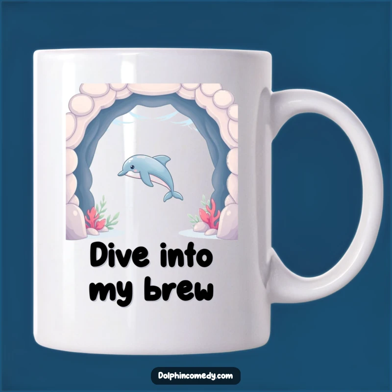 Funny Dolphin Arch Mug: Hilarious Ocean Dweller's Aquatic Journey