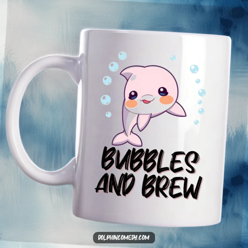 Funny dolphin with a playful expression creating a perfect, circular ring of shimmering bubbles in clear blue water.