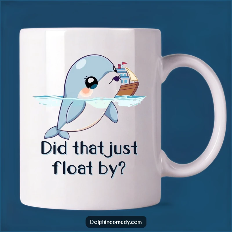 Funny Surprised Dolphin Mug, Wide Eyes Watching Ship, Perfect Gift for Ocean Lovers