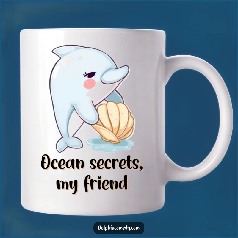 Funny Dolphin Nudging Seashell Mug - Adorable Ocean Creature Gift