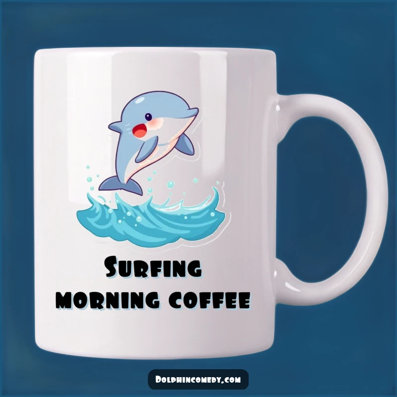 Funny Joyful Dolphin Wave Mug: Playful Marine Mammal for a Hilarious Gift!