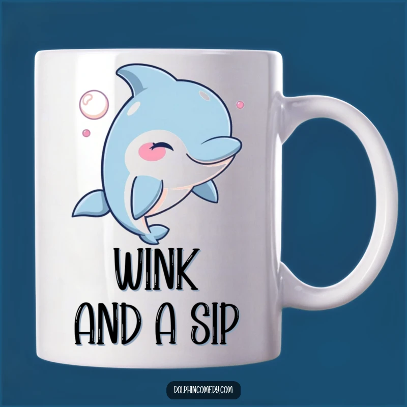 Funny Winking Dolphin Mug: Mischievous Bubble Fun, Perfect Humorous Gift