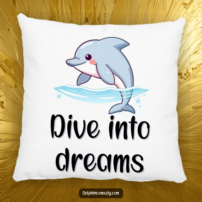 Funny pillow showcasing a soft, plush dolphin with streamlined fins gliding through gentle ocean waves, perfect for comfort and decor.