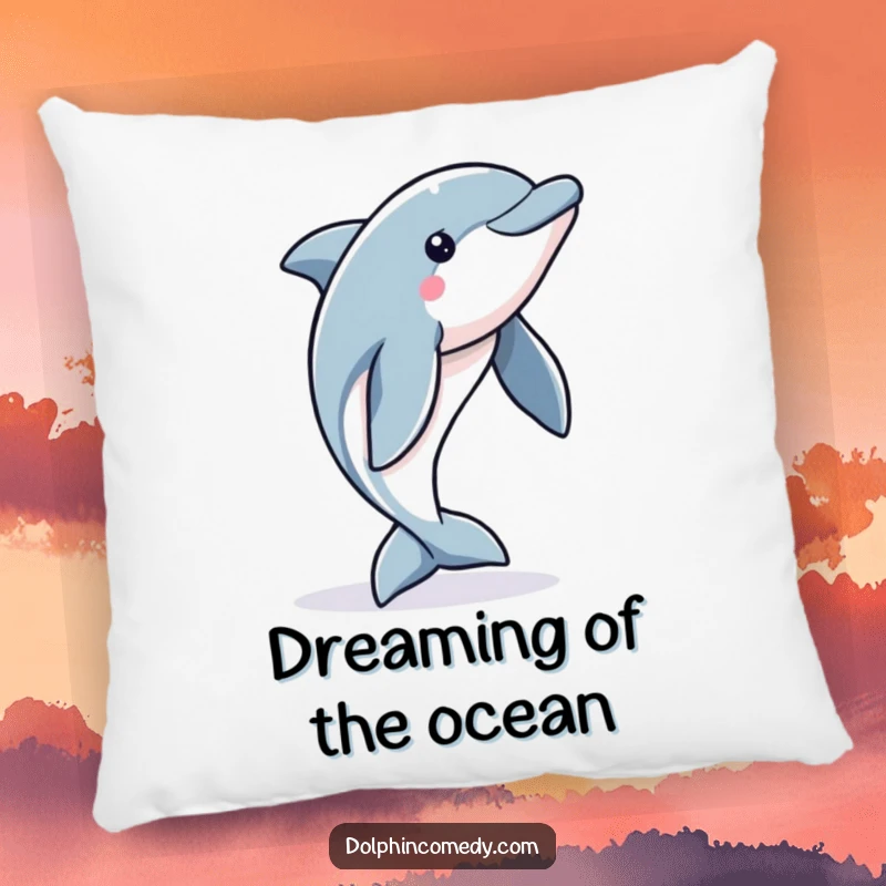 Funny Dolphin Pillow: A plush pillow featuring an alert dolphin poised for an exciting jump, offering comfort and humor.