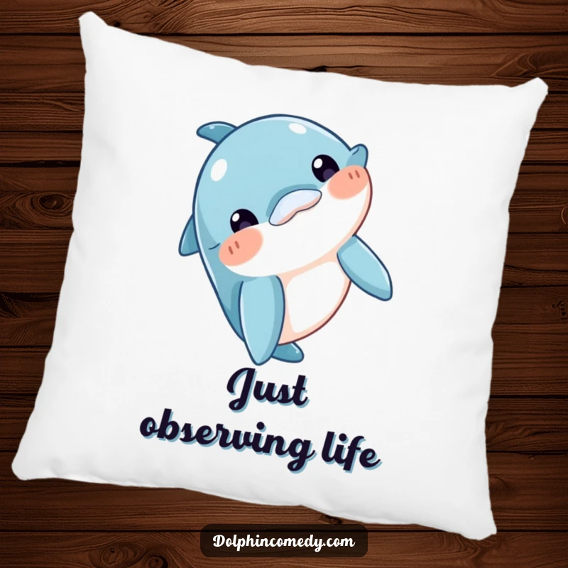 Funny Decorative Pillow featuring a curious dolphin character bobbing its head, offering comfort and a touch of playful intrigue, a cute funny gift.