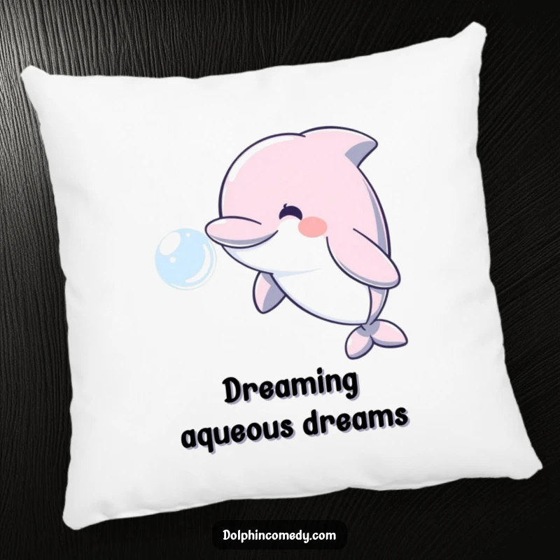 Funny soft decorative pillow featuring a happy dolphin blowing a bubble, bringing comfort and charm.