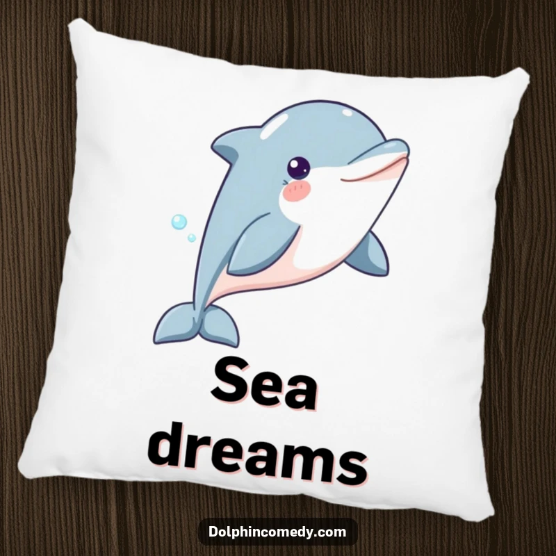 Funny Dolphin Pillow featuring a content dolphin gliding through water, offering plush comfort and a humorous, serene underwater theme.