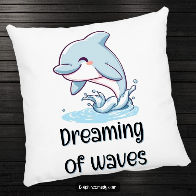 Funny Dolphin Pillow showing a happy marine animal with a wide smile leaping from the water, perfect for ocean lovers.