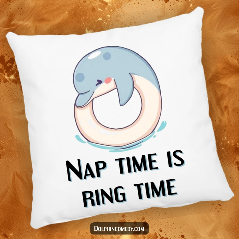 Funny Pillow: A cute dolphin playfully nudges a floating ring, bringing a humorous and comfortable touch to any room.