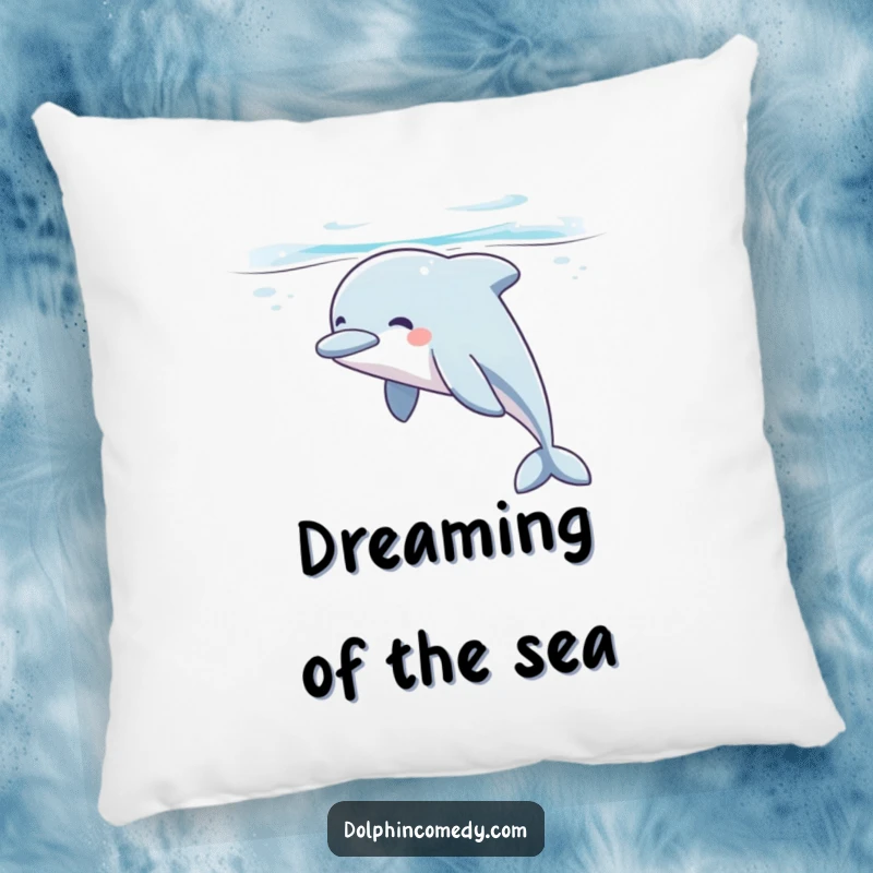 Funny dolphin pillow with a contented dolphin sighing peacefully while gliding underwater, offering soft comfort and humorous decor.