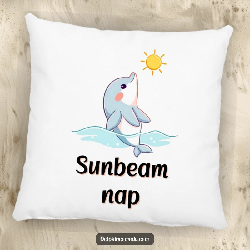 Funny dolphin pillow with a curious dolphin looking up at a sunbeam, offering comfort and a touch of serene marine beauty.