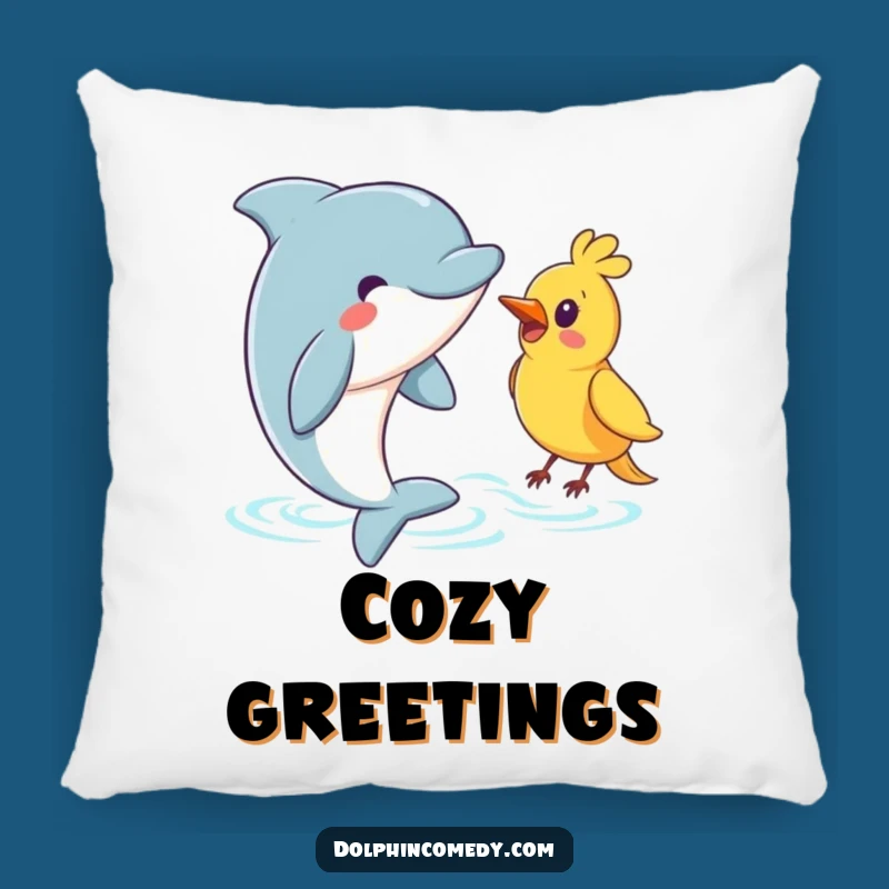 Funny Greeting Dolphin Pillow: Soft Bird Friend Cushion, A Cozy Funny Gift