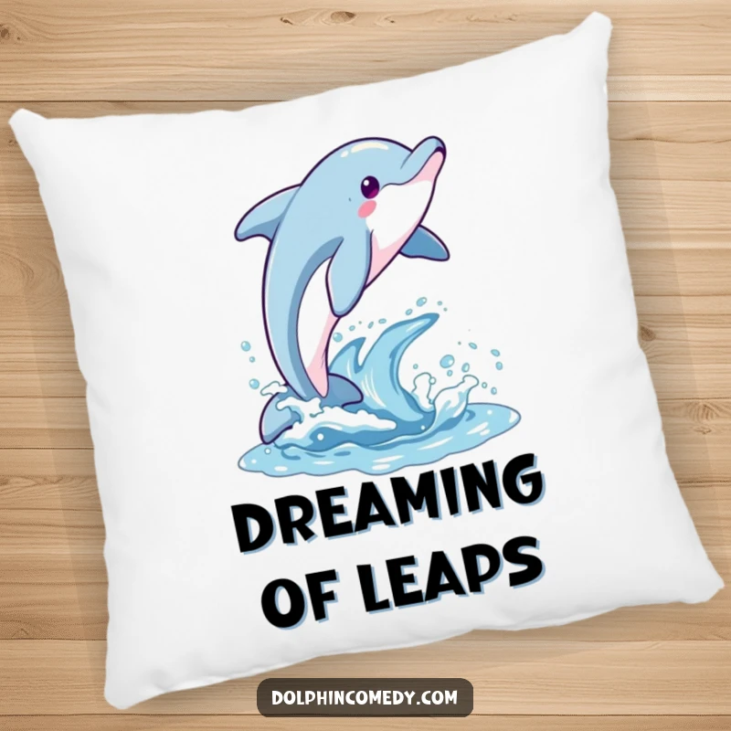 Funny pillow featuring a dolphin leaping joyfully out of the water, perfect for adding a touch of aquatic happiness.