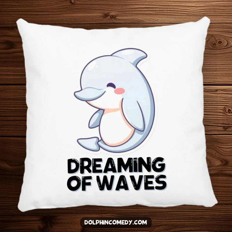 Funny Pillow: A happy dolphin with a gentle curve, looking serene and incredibly peaceful. Soft and humorous decor for relaxation.