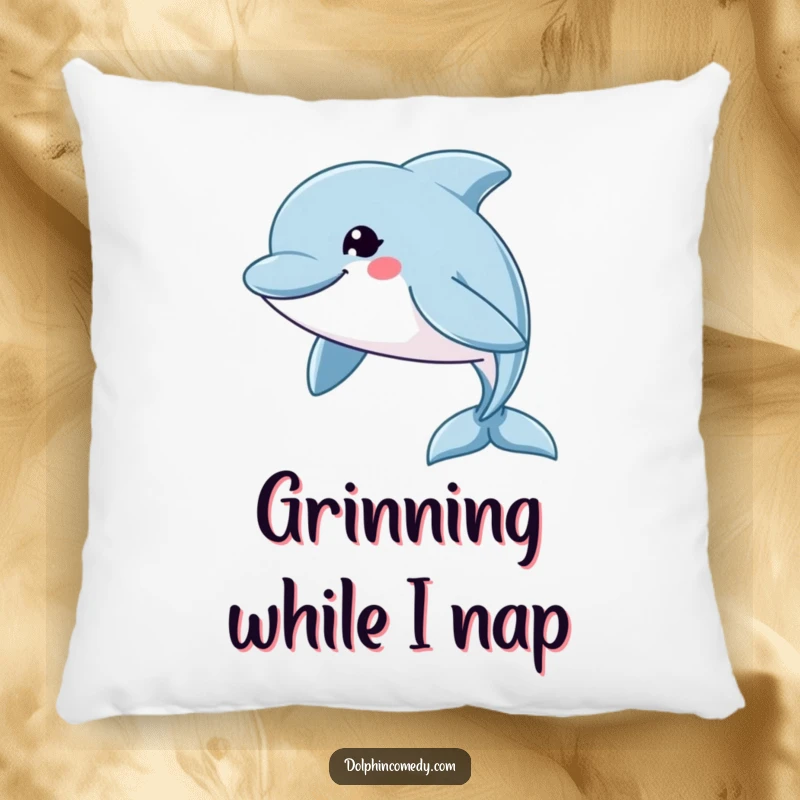 Funny Pillow: A soft cushion featuring a dolphin with a friendly grin swimming swiftly, adding humorous comfort.