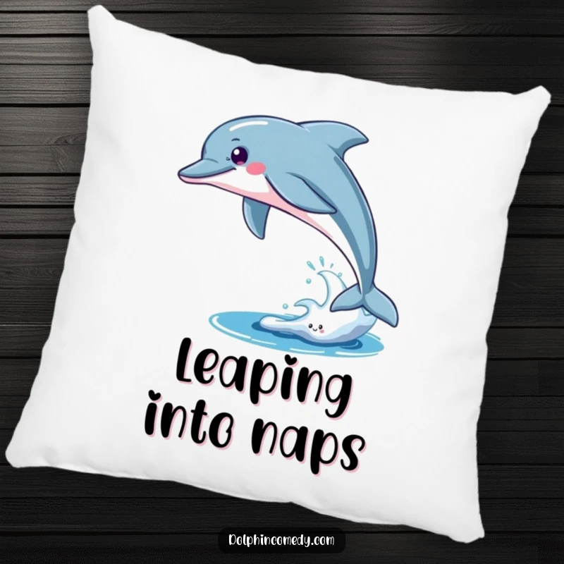 Funny Pillow: A sleek dolphin breaching, symbolizing freedom and power. Soft and humorous decor for a relaxed atmosphere.