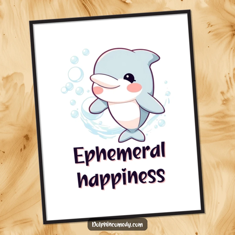 Funny Digital Art Print of a happy dolphin blowing a ring of bubbles, perfect for instant download and wall decor, a creative funny gift.