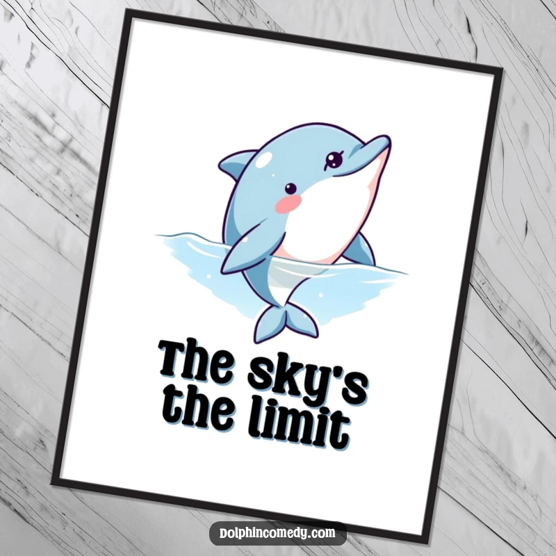 Funny digital art print featuring a curious dolphin looking upwards, offering immediate downloadable charm and oceanic intrigue.