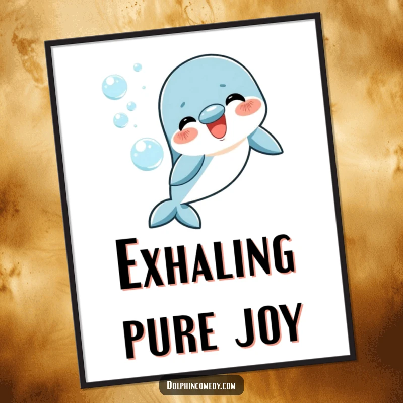 Funny happy dolphin digital art print, blowing perfect bubble rings, high-resolution, instant joyful decor.