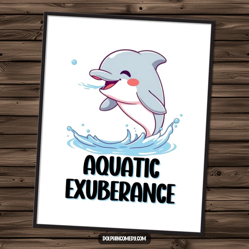 Funny Dolphin Digital Art Print of an excited dolphin enthusiastically spraying water, an instant mood-booster for any space.
