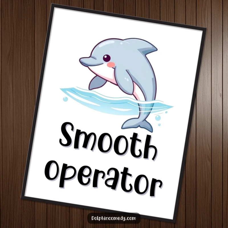 Funny digital art print of a dolphin with streamlined fins gliding gracefully through vibrant ocean waters, offering instant wall decor.