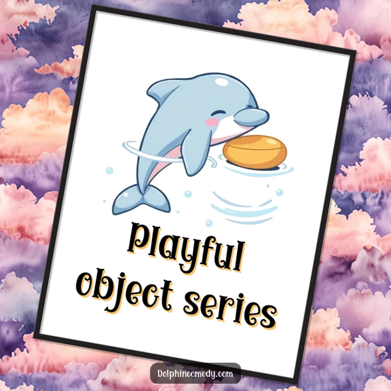 Funny dolphin digital art print of a dolphin playfully nudging a floating object, adding a touch of whimsy.