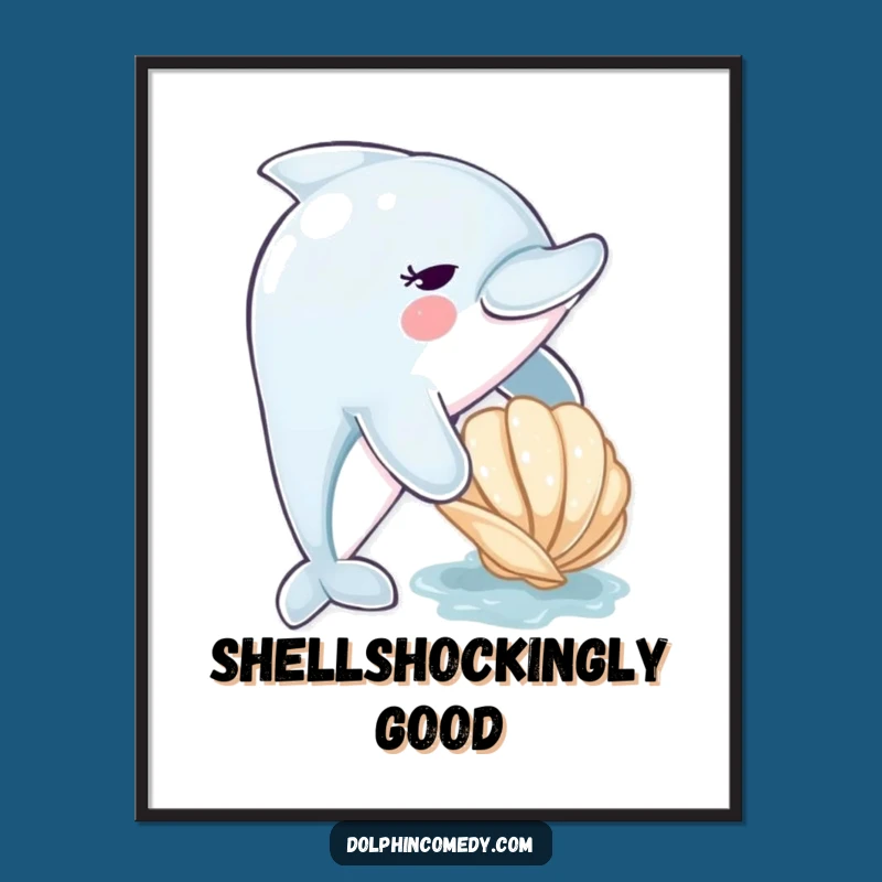 Funny Dolphin Nudging Seashell Digital Art - Instant Ocean Joy