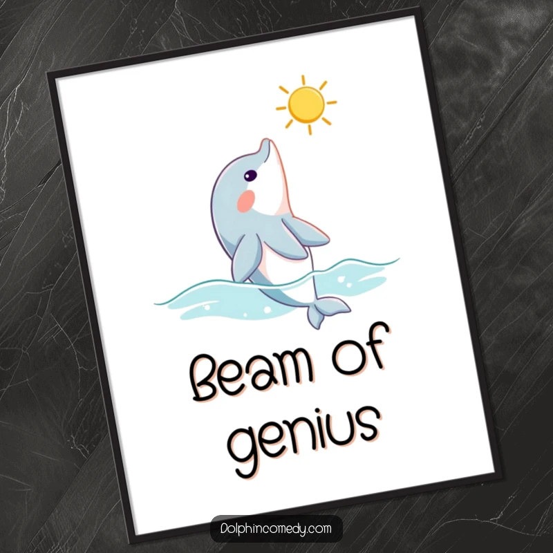 Funny dolphin digital art print of a curious dolphin looking up at a sunbeam, perfect for instant download and serene decor.