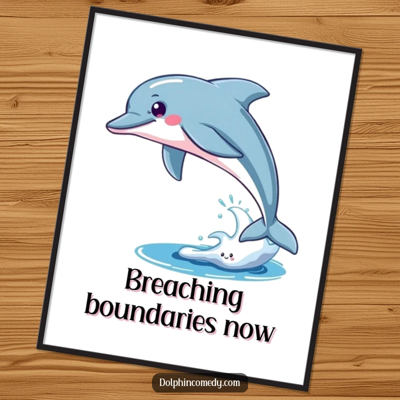 Funny Digital Art Print: A sleek dolphin breaching, symbolizing freedom and exhilaration. Instant downloadable ocean art.