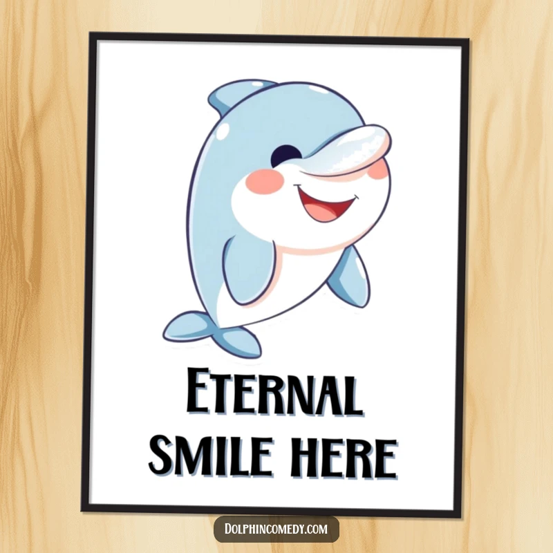 Funny friendly dolphin digital art print of a dolphin with a wide, genuinely welcoming smile.