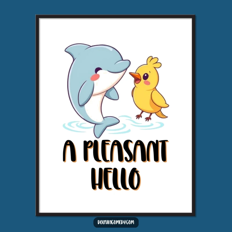 Funny Greeting Dolphin Digital Art Print: Bird Friend Decor, Perfect Funny Gift