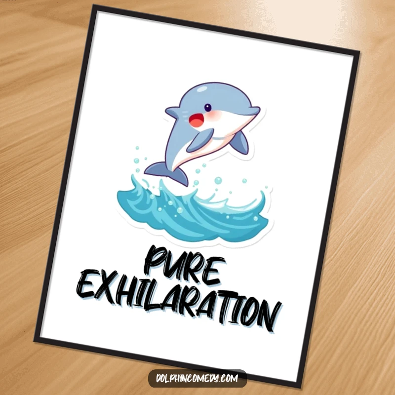 Funny Dolphin Digital Art Print: A joyous dolphin leaping dynamically from a wave, creating instant oceanic charm and humor, a funny gift.