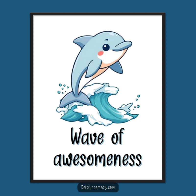 Funny Surfing Dolphin Digital Art: Excited Wave Rider, Instant Download, Perfect Gift